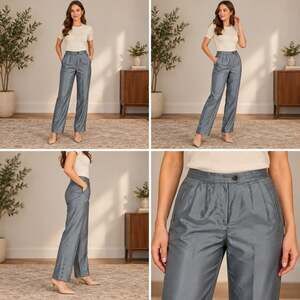 Travis Ayers Silk Dress Pants Womens 8 Blue Gray Beaded Hem Pleated Lined